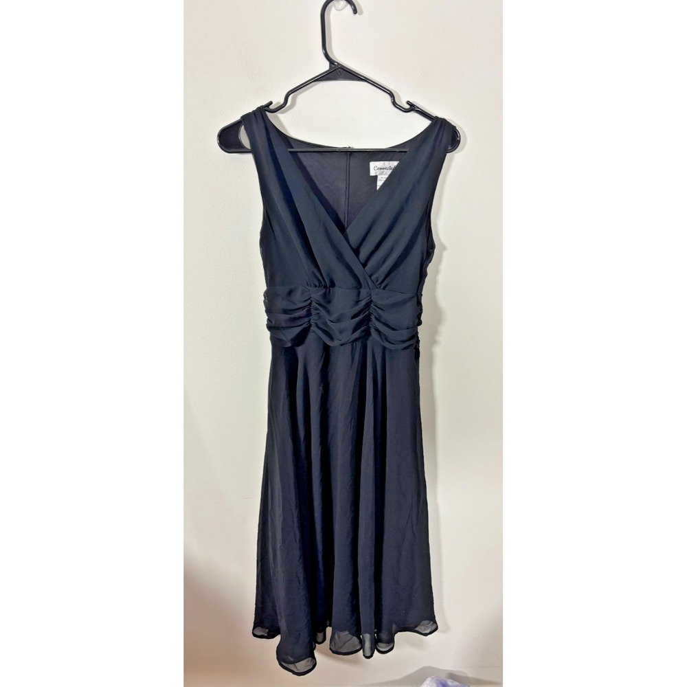 Connected Apparel Black Cocktail Dress Women's 10 Sleeveless Chiffon Ruched Midi
